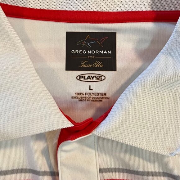 Greg Norman For Tasso Elba Mens L Polo Shirt Striped Red/White/Blue Polyester - Picture 3 of 8
